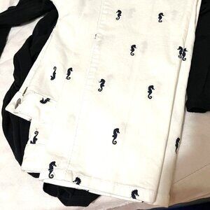 White Denim Seahorse Pants ~ Black Embroidered ~ Size 12 ~ Belk